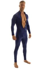 Full Bodysuit Zentai Lycra Spandex Suit for men in Wet Look Navy Blue, Front Alternative
